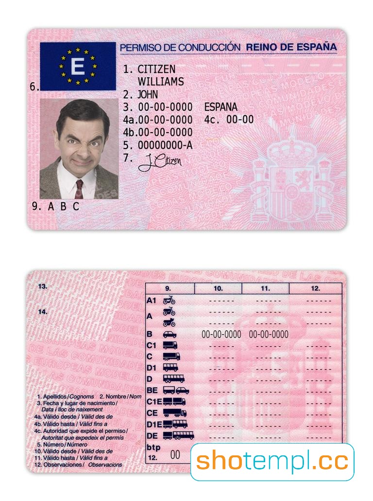 Spain Driver License PSD Template V3